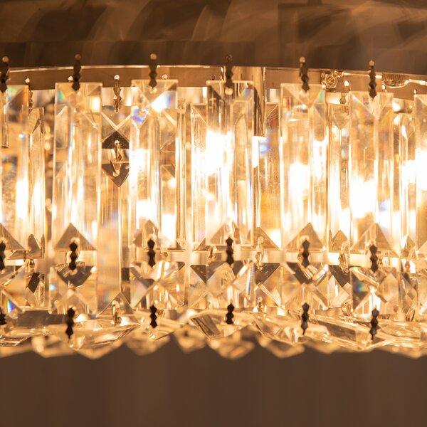 HOMCOM Crystal Ceiling Lights Set of 2, Modern Flush Chandeliers with Stainless Steel Base, Pendant Lights for Living Room Bedroom Dining Room, Silver Tone