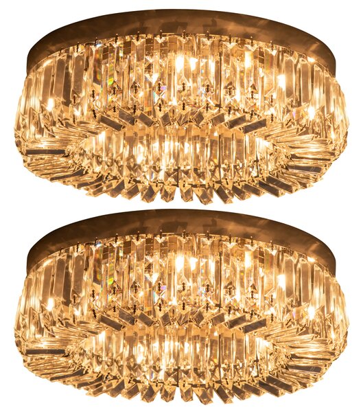 HOMCOM Crystal Ceiling Lights Set of 2, Modern Flush Chandeliers with Stainless Steel Base, Pendant Lights for Living Room Bedroom Dining Room, Silver Tone