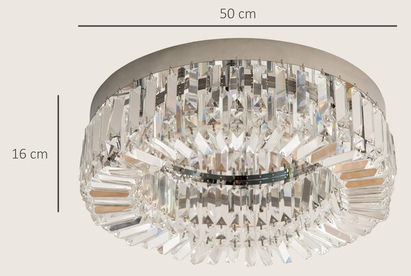 HOMCOM Crystal Ceiling Lights Set of 2, Modern Flush Chandeliers with Stainless Steel Base, Pendant Lights for Living Room Bedroom Dining Room, Silver Tone