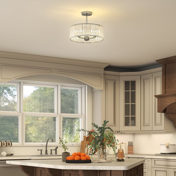 HOMCOM Crystal Ceiling Light Fixture Set of 2, Semi Flush Mount Modern Chandelier for Living Room, Bedroom and Hallway, 3-Lights with E14 Base, Silver Tone