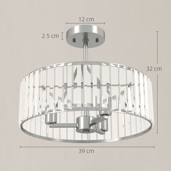 HOMCOM Crystal Ceiling Light Fixture Set of 2, Semi Flush Mount Modern Chandelier for Living Room, Bedroom and Hallway, 3-Lights with E14 Base, Silver Tone
