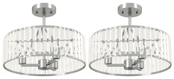 HOMCOM Crystal Ceiling Light Fixture Set of 2, Semi Flush Mount Modern Chandelier for Living Room, Bedroom and Hallway, 3-Lights with E14 Base, Silver Tone