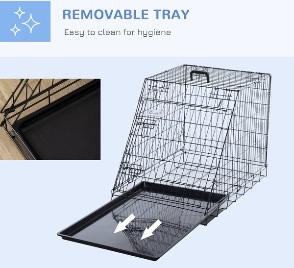 PawHut Metal Collapsible Car Dog Cage Crate Transport Folding Box Carrier Handle Removable Tray 77 x 47 x 55cm Aosom UK