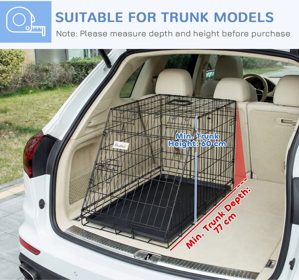PawHut Metal Collapsible Car Dog Cage Crate Transport Folding Box Carrier Handle Removable Tray 77 x 47 x 55cm Aosom UK