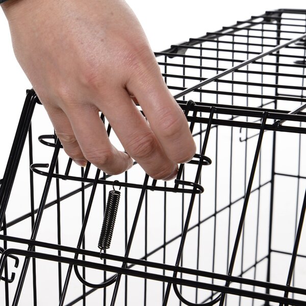 PawHut Metal Collapsible Car Dog Cage Crate Transport Folding Box Carrier Handle Removable Tray 77 x 47 x 55cm Aosom UK