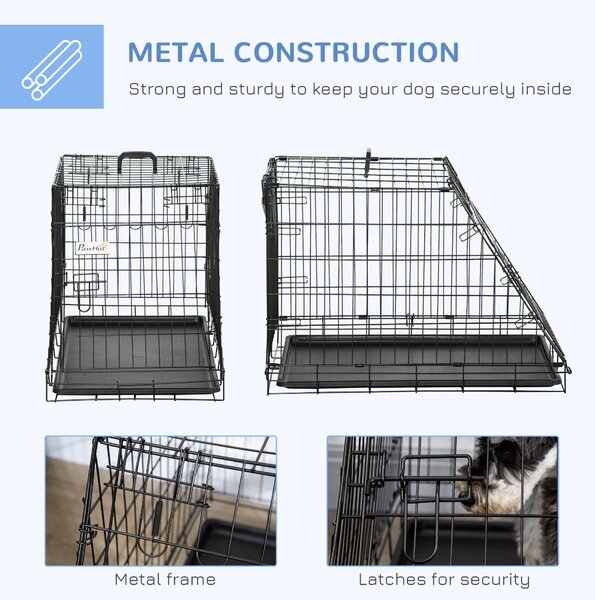 PawHut Metal Collapsible Car Dog Cage Crate Transport Folding Box Carrier Handle Removable Tray 77 x 47 x 55cm Aosom UK
