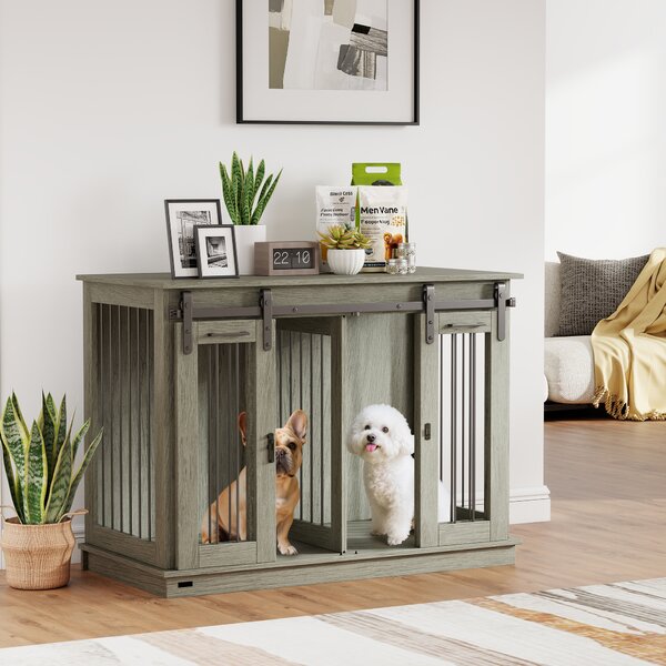 PawHut Dog Crate Furniture for Large Dogs, Double Dog Cage for Small Dogs