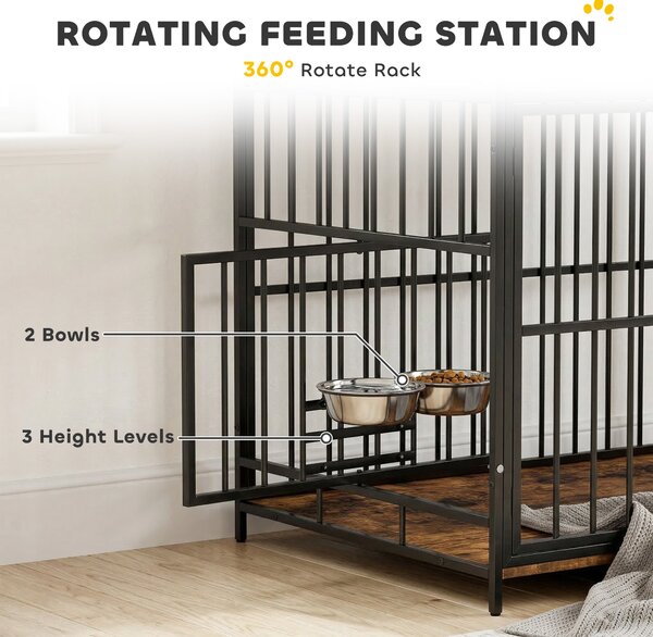PawHut Dog Crate Furniture, Dog Cage with Rotatable Feeding Station and Storage Shelves, End Side Table Indoor Pet Kenne
