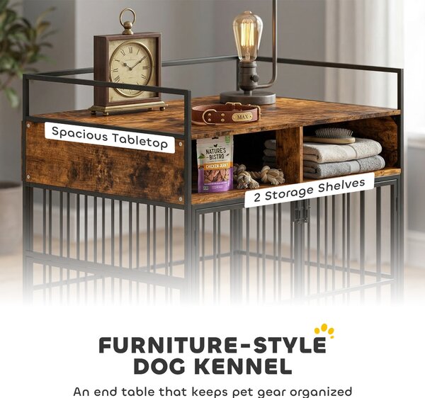PawHut Dog Crate Furniture, Dog Cage with Rotatable Feeding Station and Storage Shelves, End Side Table Indoor Pet Kenne