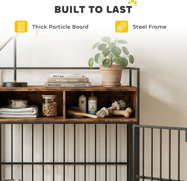 PawHut Dog Crate Furniture, Dog Cage with Rotatable Feeding Station and Storage Shelves, End Side Table Indoor Pet Kenne