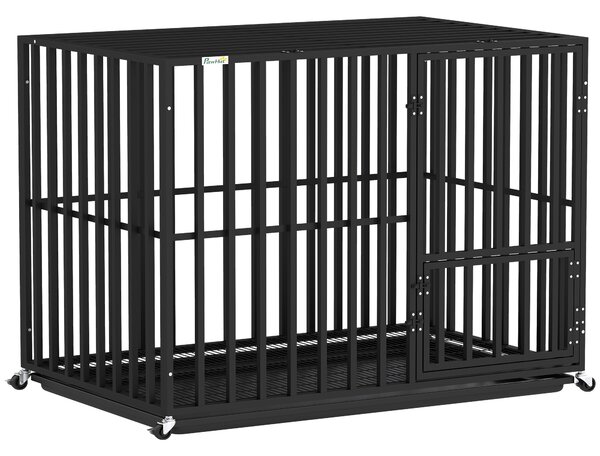 PawHut Heavy Duty Dog Crate, Dog Cage with Wheels for Extra Large Breeds, Metal Pet Kennel with Removable Tray