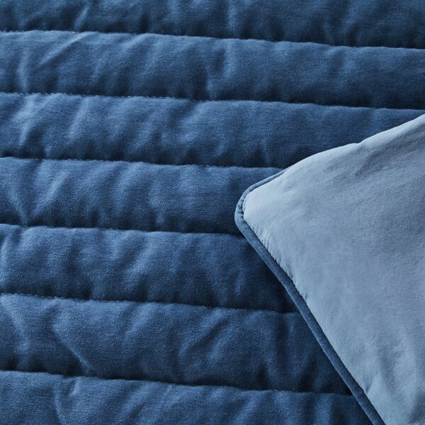 Dorma Remington Cotton Velvet Blue Bedspread