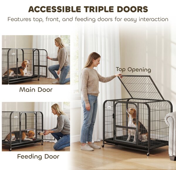 PawHut Heavy Duty Dog Crate,93 x 58 x 76 cm, Large Dog Cage for Small to Medium Breeds