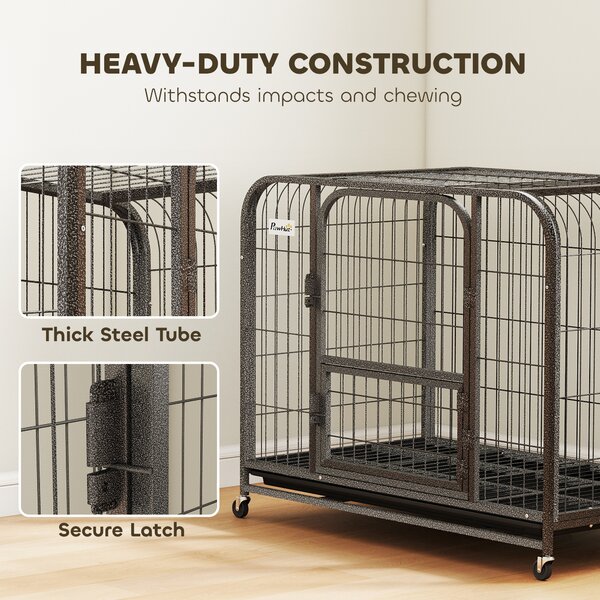 PawHut Heavy Duty Dog Crate,93 x 58 x 76 cm, Large Dog Cage for Small to Medium Breeds