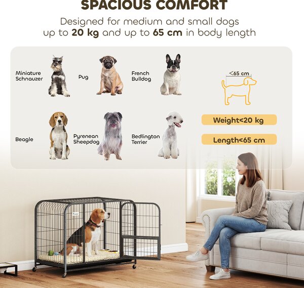 PawHut Heavy Duty Dog Crate,93 x 58 x 76 cm, Large Dog Cage for Small to Medium Breeds