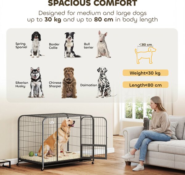 PawHut Heavy Duty Dog Crate,109 x 72 x 85 cm, Large Dog Cage for Small to Large Breeds
