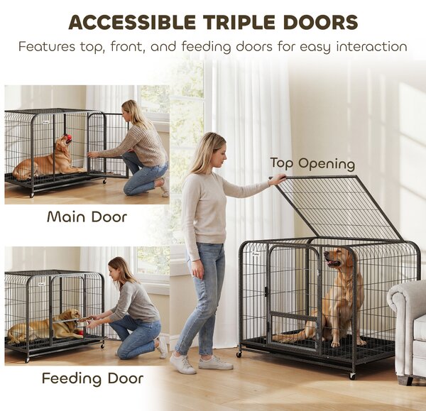 PawHut Heavy Duty Dog Crate,116 x 77 x 88 cm, Large Dog Cage for Small to Large Breeds