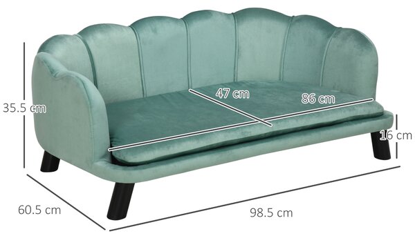 PawHut Dog Sofa, Pet Couch Bed for Medium, Large Dogs, with Legs, Cushion - Green