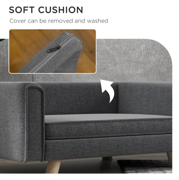 PawHut Dog Sofa Bed, Elevated Dog Couch for Medium and Small Dogs, with Soft Cushion, Removable and Washable Cover, Grey Aosom UK