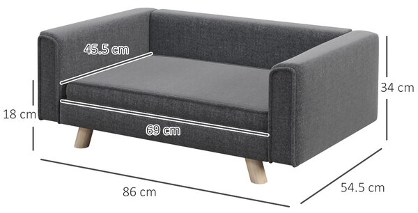 PawHut Dog Sofa Bed, Elevated Dog Couch for Medium and Small Dogs, with Soft Cushion, Removable and Washable Cover, Grey Aosom UK