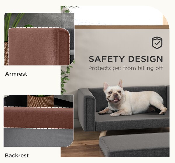 PawHut Dog Sofa Bed, Elevated Dog Couch for Medium and Small Dogs, with Soft Cushion, Removable and Washable Cover, Grey Aosom UK