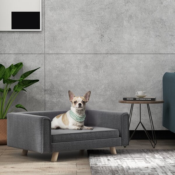 PawHut Dog Sofa Bed, Elevated Dog Couch for Medium and Small Dogs, with Soft Cushion, Removable and Washable Cover, Grey Aosom UK