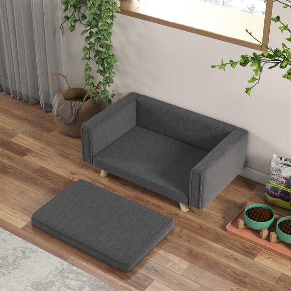 PawHut Dog Sofa Bed, Elevated Dog Couch for Medium and Small Dogs, with Soft Cushion, Removable and Washable Cover, Grey Aosom UK