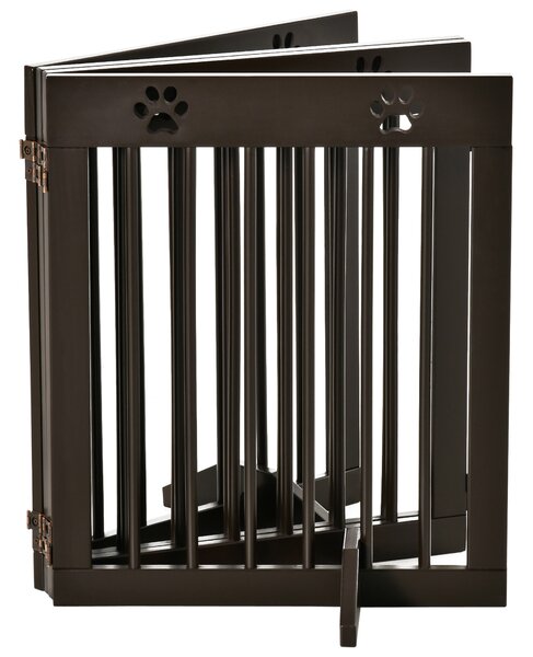 PawHut Freestanding Pet Gate 4 Panel Wooden Dog Barrier Folding Safety Fence with Support Feet up to 204cm Long 61cm Tall for Doorway Stairs Brown