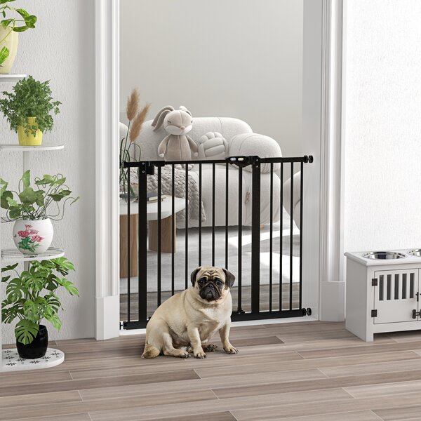 PawHut Dog Gate for Stairs Dog Gate Pet Gate with Openable Metal Frame, Slide and Lift the Handle to Pass, 74-94Wcm, Black Aosom UK