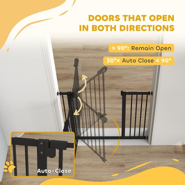 PawHut Dog Gate for Stairs Dog Gate Pet Gate with Openable Metal Frame, Slide and Lift the Handle to Pass, 74-94Wcm, Black Aosom UK