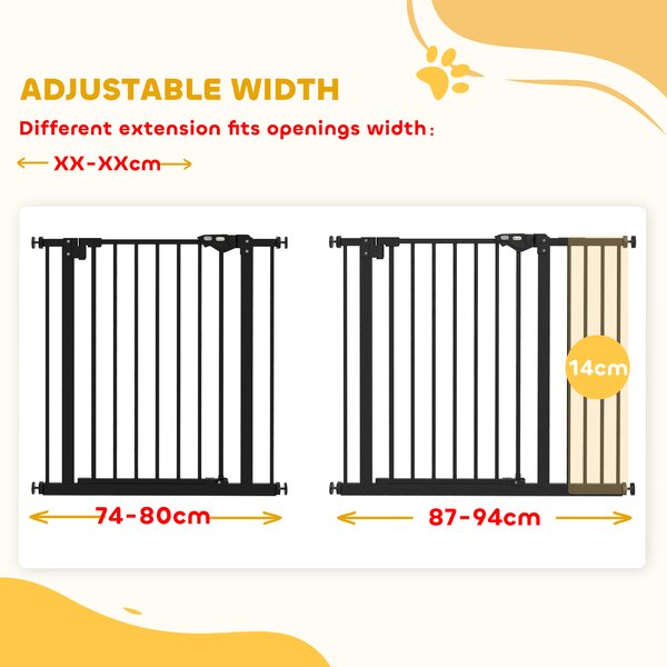 PawHut Dog Gate for Stairs Dog Gate Pet Gate with Openable Metal Frame, Slide and Lift the Handle to Pass, 74-94Wcm, Black Aosom UK