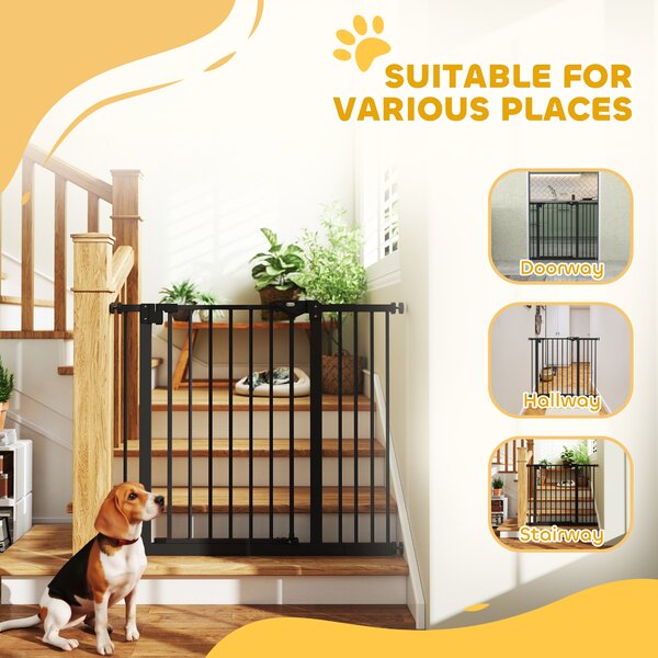 PawHut Dog Gate for Stairs Dog Gate Pet Gate with Openable Metal Frame, Slide and Lift the Handle to Pass, 74-94Wcm, Black Aosom UK