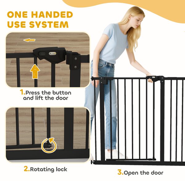 PawHut Dog Gate for Stairs Dog Gate Pet Gate with Openable Metal Frame, Slide and Lift the Handle to Pass, 74-94Wcm, Black Aosom UK