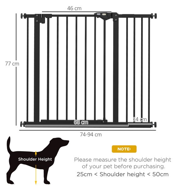 PawHut Dog Gate for Stairs Dog Gate Pet Gate with Openable Metal Frame, Slide and Lift the Handle to Pass, 74-94Wcm, Black Aosom UK