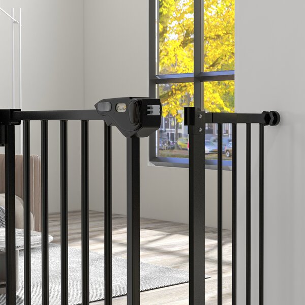 PawHut Dog Gate for Stairs Dog Gate Pet Gate with Openable Metal Frame, Slide and Lift the Handle to Pass, 74-94Wcm, Black Aosom UK