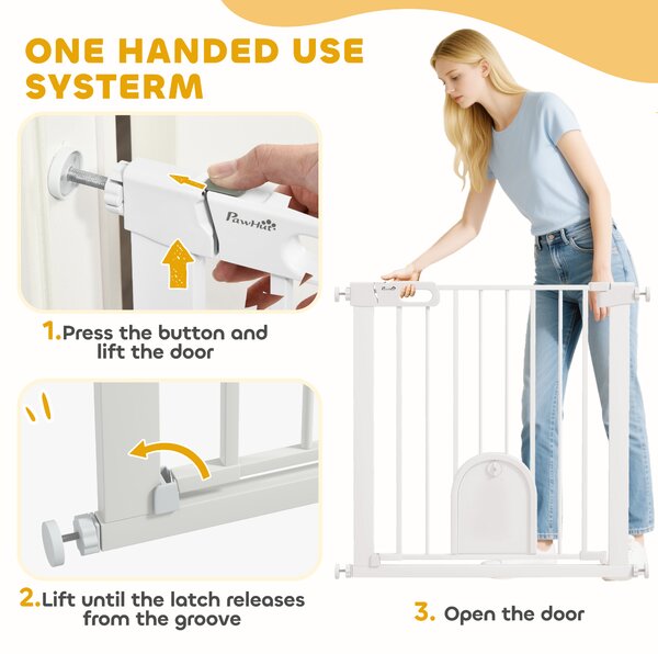 PawHut 75-82cm Pet Safety Gate with Double Locking, Pressure Fit Stair with Cat Flat for Doorways, Hallways, White Aosom UK