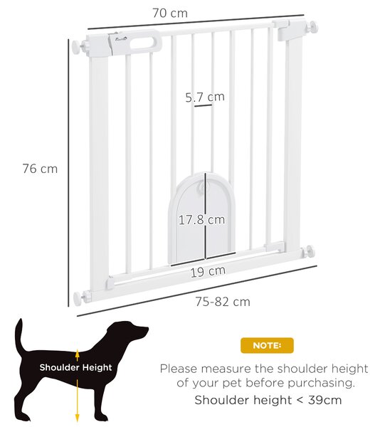 PawHut 75-82cm Pet Safety Gate with Double Locking, Pressure Fit Stair with Cat Flat for Doorways, Hallways, White Aosom UK