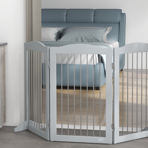 PawHut Foldable Dog Gate, Freestanding Pet Gate, with Two Support Feet, for Staircases, Hallways, Doorways - Grey Aosom UK