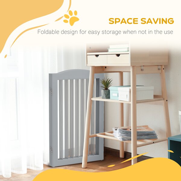 PawHut Foldable Dog Gate, Freestanding Pet Gate, with Two Support Feet, for Staircases, Hallways, Doorways - Grey Aosom UK