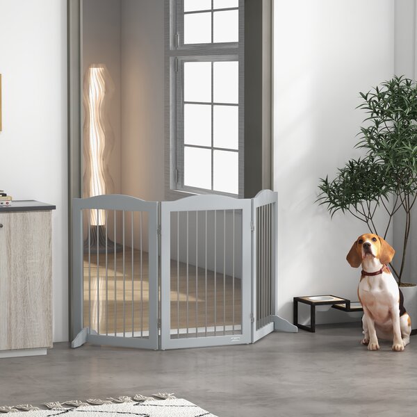 PawHut Foldable Dog Gate, Freestanding Pet Gate, with Two Support Feet, for Staircases, Hallways, Doorways - Grey Aosom UK