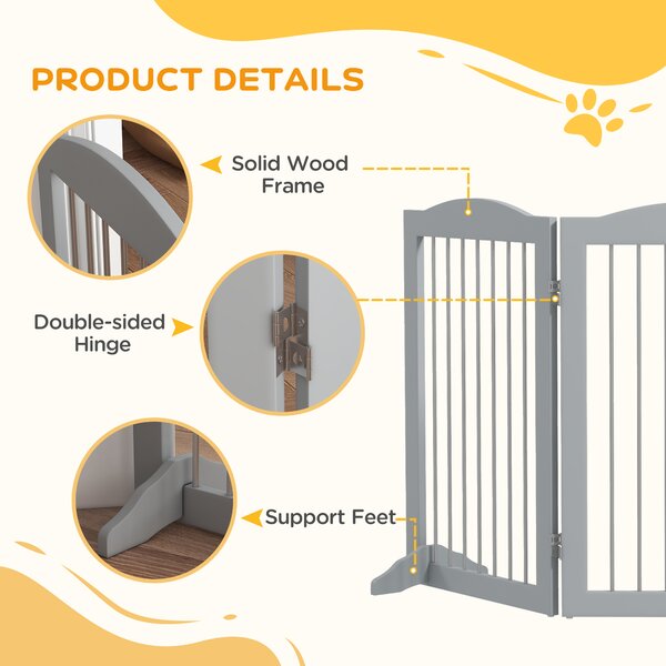 PawHut Foldable Dog Gate, Freestanding Pet Gate, with Two Support Feet, for Staircases, Hallways, Doorways - Grey Aosom UK