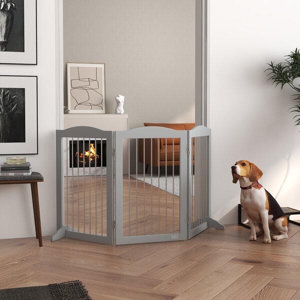 PawHut Foldable Dog Gate, Freestanding Pet Gate, with Two Support Feet, for Staircases, Hallways, Doorways - Grey Aosom UK