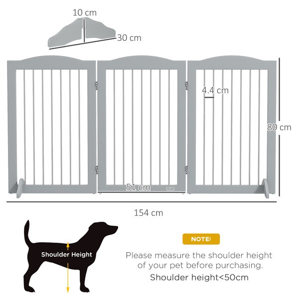 PawHut Foldable Dog Gate, Freestanding Pet Gate, with Two Support Feet, for Staircases, Hallways, Doorways - Grey Aosom UK
