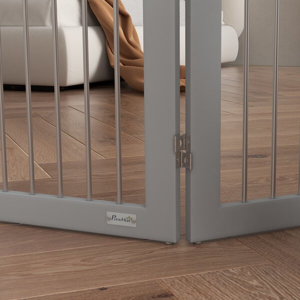 PawHut Foldable Dog Gate, Freestanding Pet Gate, with Two Support Feet, for Staircases, Hallways, Doorways - Grey Aosom UK