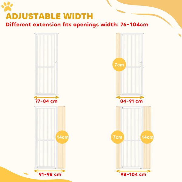 PawHut 180cm Extra Tall Pet Gate with 3.5 cm Narrow Gap, Pressure Mounted No Drilling Cat Gate for Doorways, 76-104cm Width