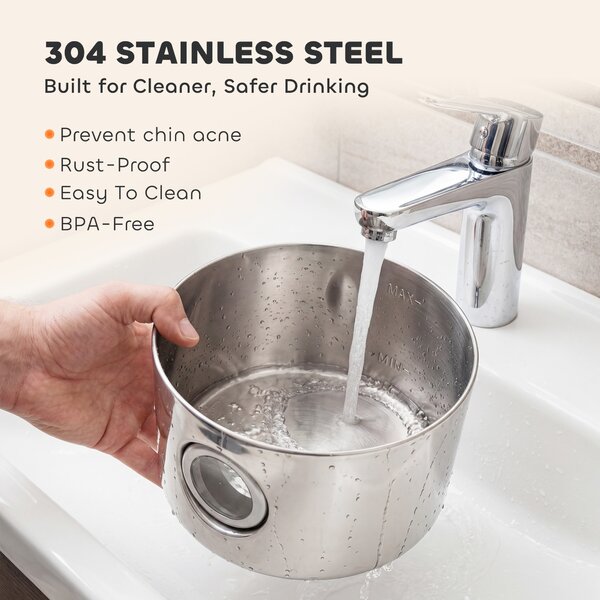 PawHut Wireless Cat Water Fountain for Drinking Stainless Steel, 4L/135oz Battery Operated Cat Fountain Cordless, 6 Filters
