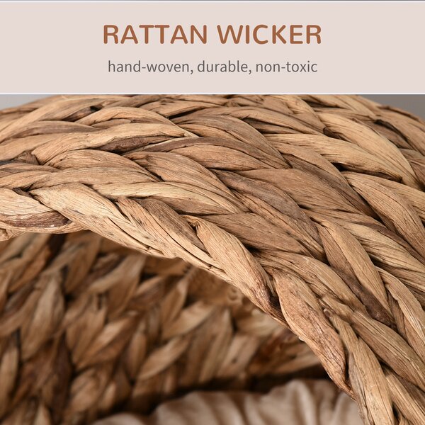 PawHut Wicker Cat Bed, Raised Rattan Cat Basket with Cylindrical Base, Soft Washable Cushion, Brown, 42 x 33 x 52 cm Aosom UK