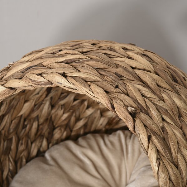 PawHut Wicker Cat Bed, Raised Rattan Cat Basket with Cylindrical Base, Soft Washable Cushion, Brown, 42 x 33 x 52 cm Aosom UK
