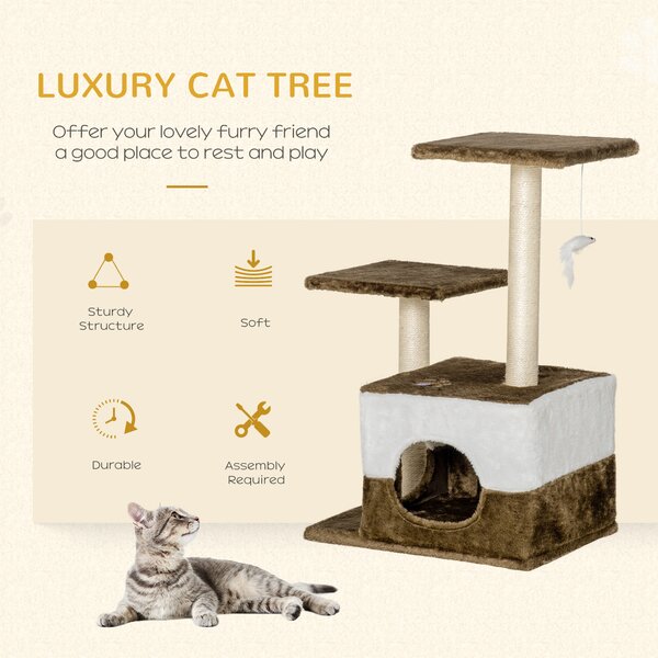 PawHut Cat Scratching Post Cat Tree with Condo Perch Interactive Mouse Toy, 45 x 33 x 70 cm, Brown Aosom UK