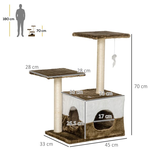 PawHut Cat Scratching Post Cat Tree with Condo Perch Interactive Mouse Toy, 45 x 33 x 70 cm, Brown Aosom UK